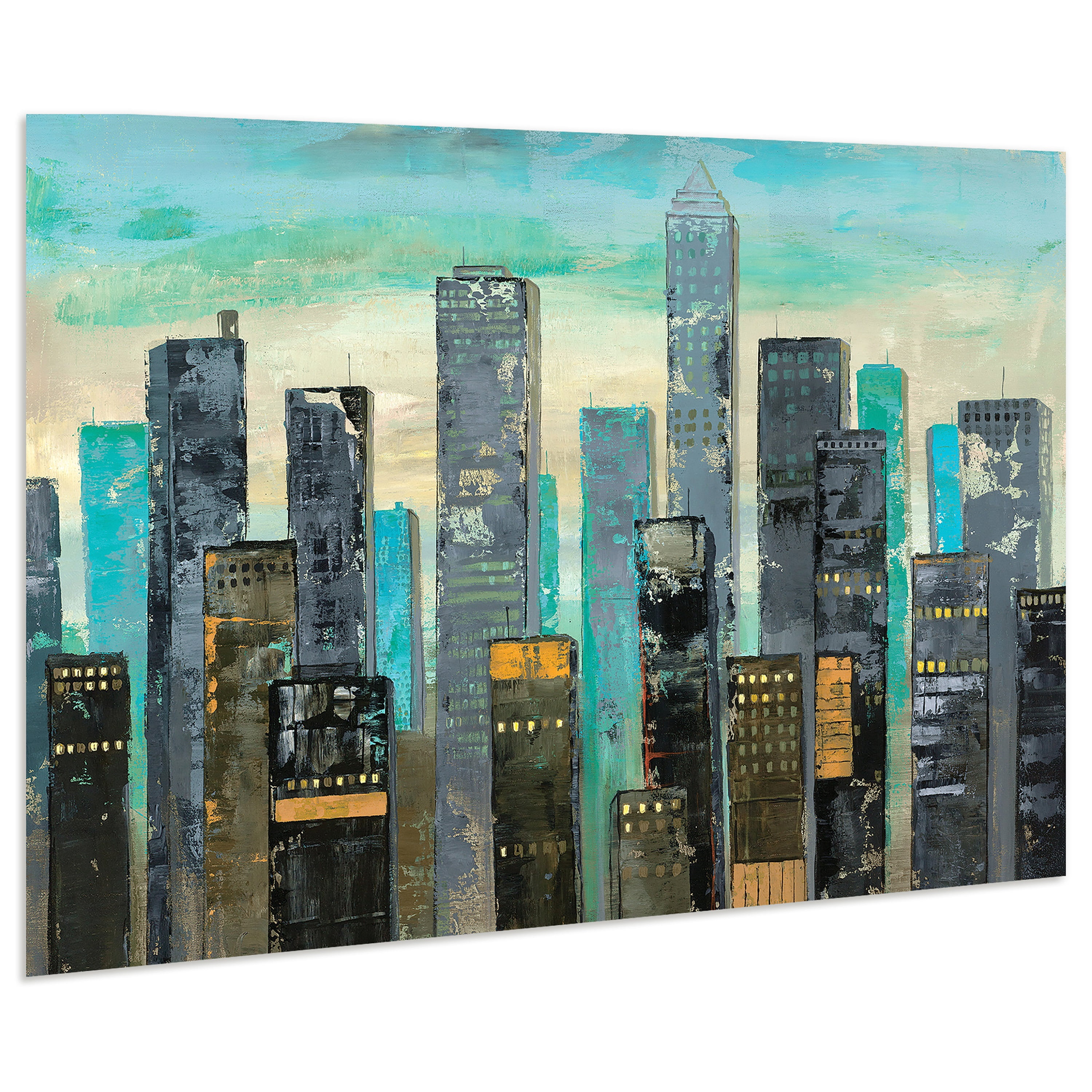 Empire Art Direct Urban Lights II Frameless Free Floating Tempered Glass Panel Graphic Wall Art, 48" x 32" x 0.2", Ready to Hang