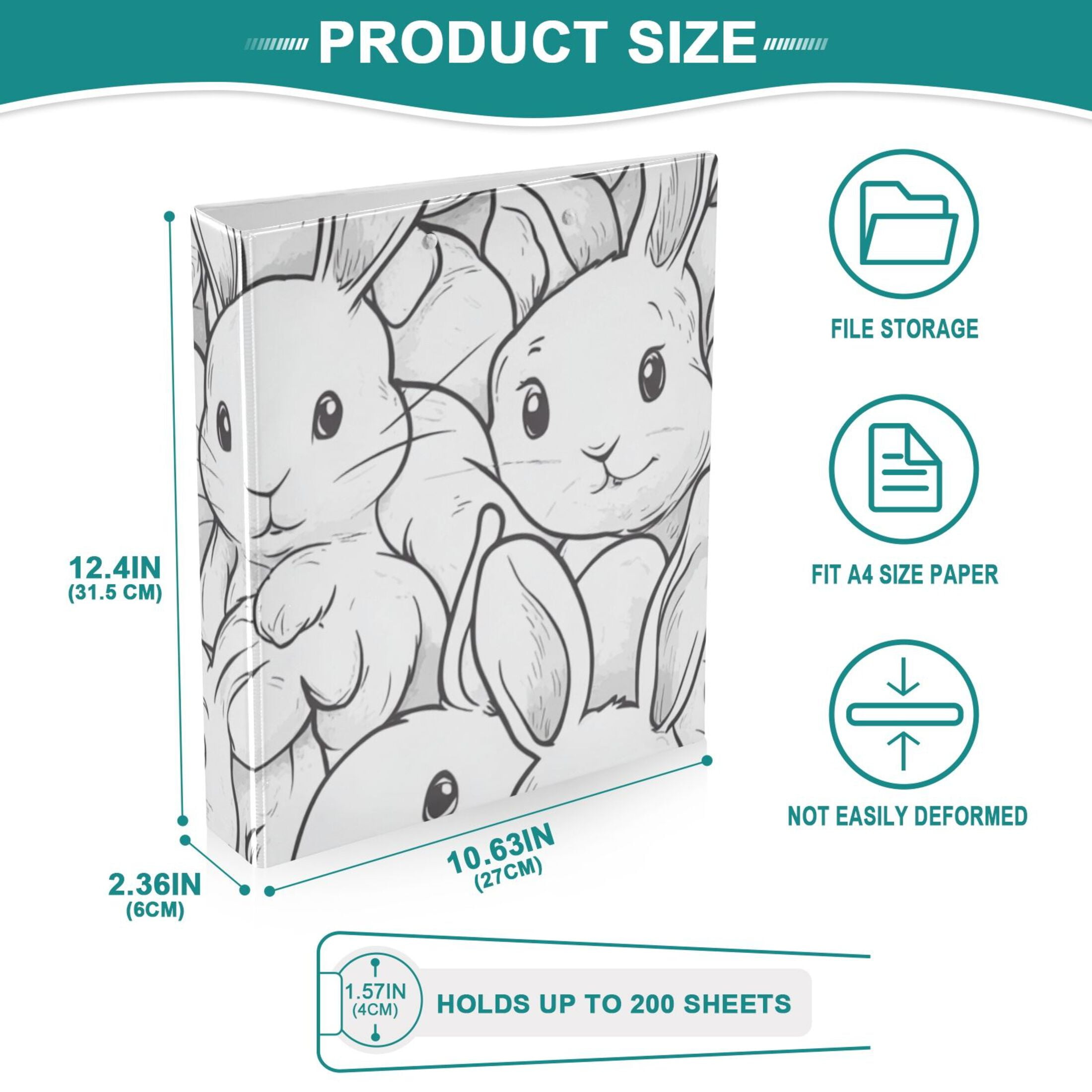 Cartoon Bunny Rabbits 3 Ring Binders 1.5 inch Hardcover File Folders with Interior Pockets A4 Size Organizer for School Office Hospital