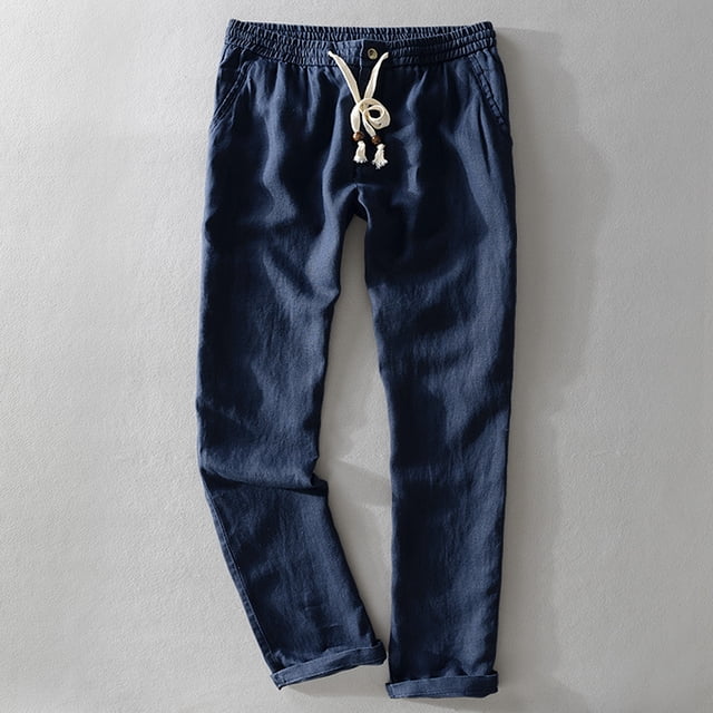 RWJDXD New Men‘s Linen Trousers Straight Tube Rope Solid Color Casual Linen Trousers Men Breathable