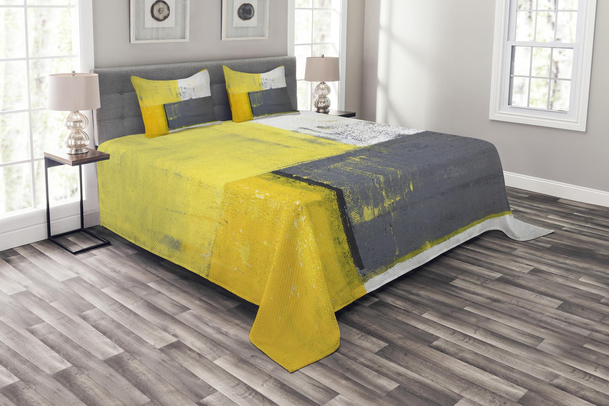Grey and Yellow Bedspread Set Queen Size, Street Art Modern Grunge ...
