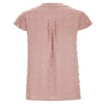thumbnail image 6 of Otntypg Women Summer Notch V Neck Ruffle Short Sleeve Chiffon Blouse Casual Solid Color Swiss Dot Flowy Shirt Tunic Tops Loose Fit T-Shirt Pink XL, 6 of 9