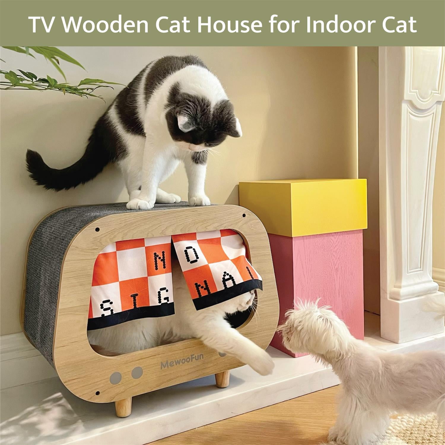 Pefilos 18" Cat House for Indoor Cats with Scratching Posts and Plush Ball Toy, Modern Cat Cave Bed, Cat Nest Condo Cute Cat Shelter, Beige Pefilos 18" Cat House for Indoor Cats with Scratching Posts and Plush Ball Toy, Modern Cat Cave Bed, Cat Nest Condo Cute Cat Shelter, Beige