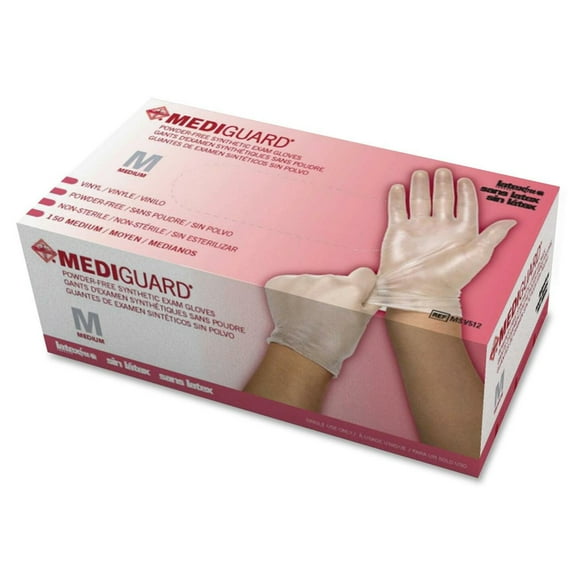 Medline MediGuard Vinyl Synthetic Exam Gloves, Large, 150 Count