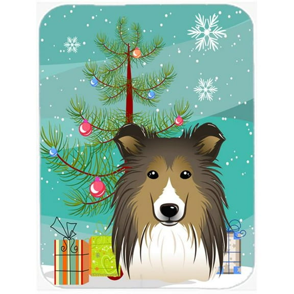 Carolines Treasures Christmas Tree and Sheltie Glass Cutting Board Large 12H x 16W multicolor