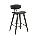 thumbnail image 2 of Fox 25.5" Counter Height Black Faux Leather and Black Wood Mid-Century Modern Bar Stool - Set of 2, 2 of 6