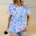 thumbnail image 2 of Plus Size Shirts for Women Short Sleeve Summer Tops Pleated Dressy Casual Scooped Neck Blouses Fashion Going Out Floral Graphic Tees Loose Comfy Basic Tunic Top Beach Vacation Clothes Outfits, 2 of 5