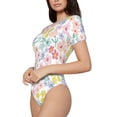 thumbnail image 2 of The Xecao Retro Floral Women's Crew Neck Body Suit, a short-sleeved bodysuit and basic swimsuit, both comfort and style for dating and daily life, 2 of 9