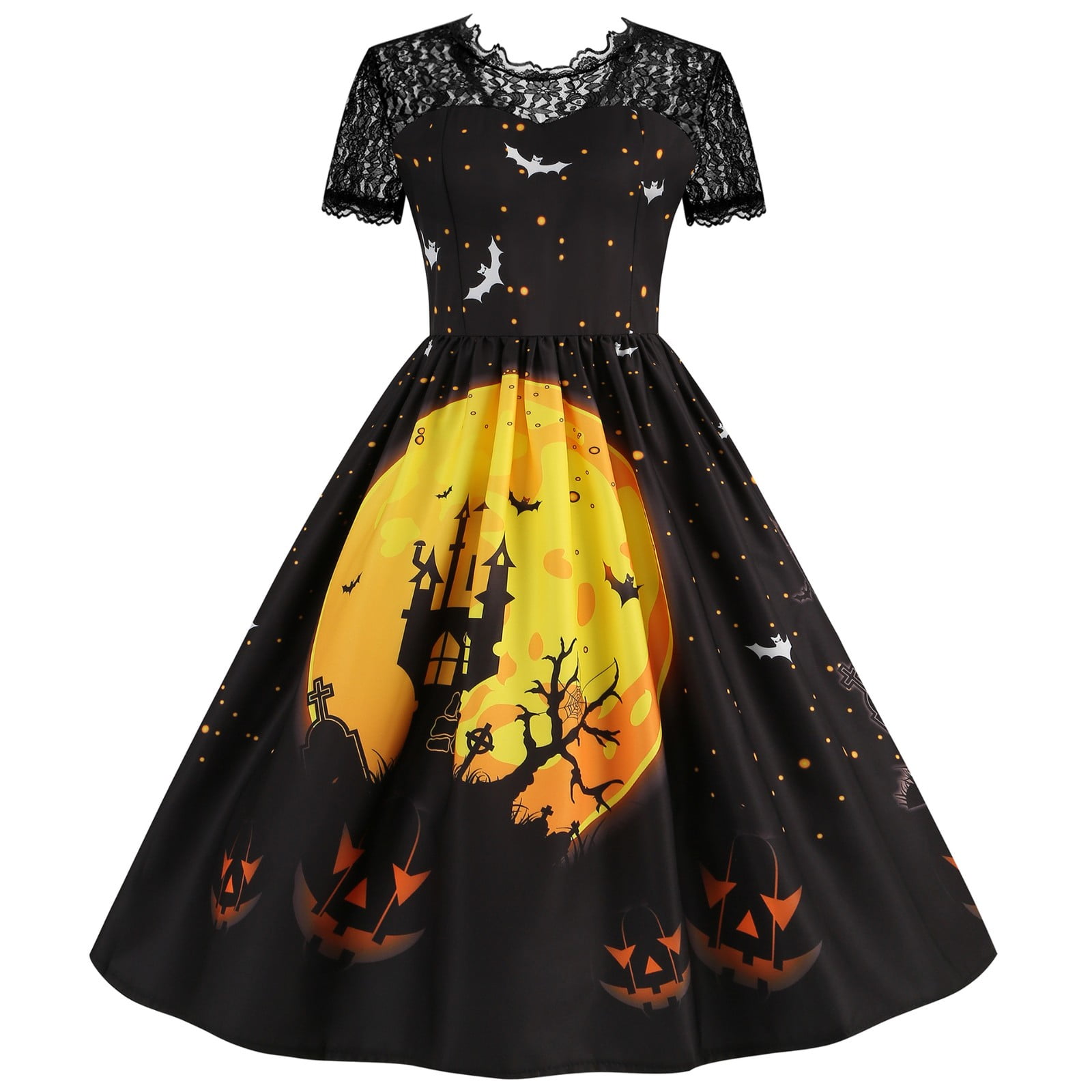 SENDKEEL Women Casual Halloween Day Print Dress Plus Size Party Dress ...