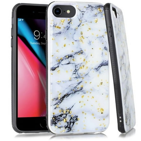 For Iphone 8 7 6 Ip Se3 2022 Chrome Flake Marble White