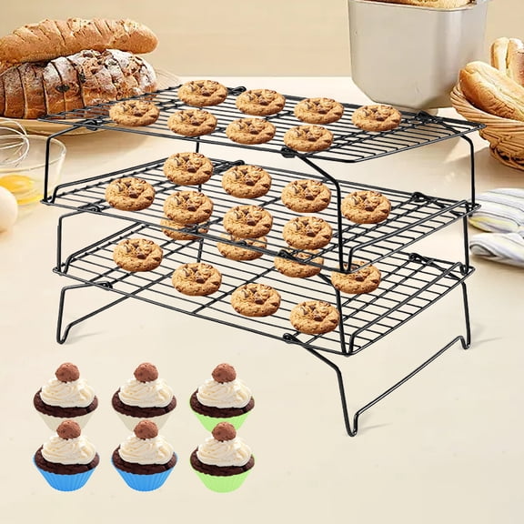3-Tier Upgraded Collapsible Cooling Rack with Adjustable 3 Setting Design Stackable Roasting Cooking Drying Wire Cooling Rack for Cookies Baking Gifts for Women
