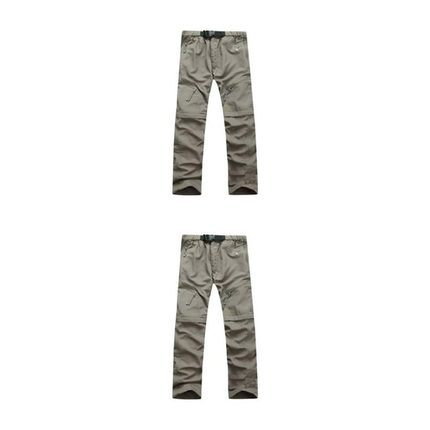 Qarigey Pantalones de verano 2 en 1 para hombre, para viajar, acampar, de secado rápido, frescos, desmontables, pantalones cortos de cintura Caqui S 2piezas