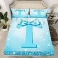 thumbnail image 2 of Castle Fairy Letter Monogrammed T Twin Sheet Sets 3pcs for Kids Teens,Dreamy Princess Bow Knot Twin Fitted Sheet Microfiber,Bling Gradient Blue Glitter Breathable Flat Sheet,Microfiber Bedroom Decor, 2 of 7