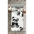 thumbnail image 3 of Ambesonne Cartoon Quilted Bedspread Set 2 Pcs, Hand Drawn Panda Poses, Twin Size, White and Black, 3 of 3