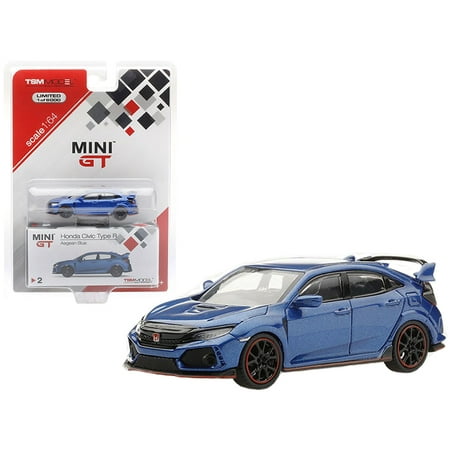 Miniature Toy Cars (Honda Civic Type R LHD Aegean Blue Limited Edition to 6,000 pieces 1/64 Diecast Model Car by True Scale)