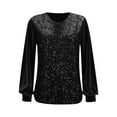 thumbnail image 4 of Girls Sequin Tops Long Sleeve Glitter Sparkly Party Blouse Loose Casual Round Neck Dressy Tops for Evening Party Fall Clothes, 4 of 6