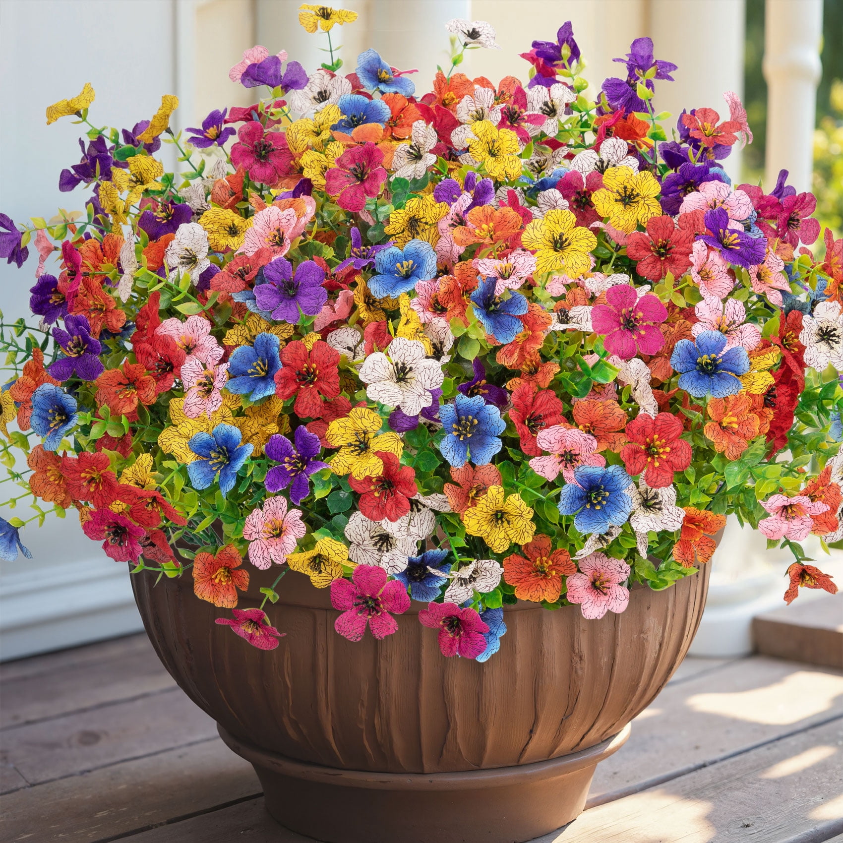 Scidweet Artificial Flowers Outdoors, 16 Bundles Faux Fake Flowers Plant for Home Porch Garden Window Box Summer Decoration, MultiColor