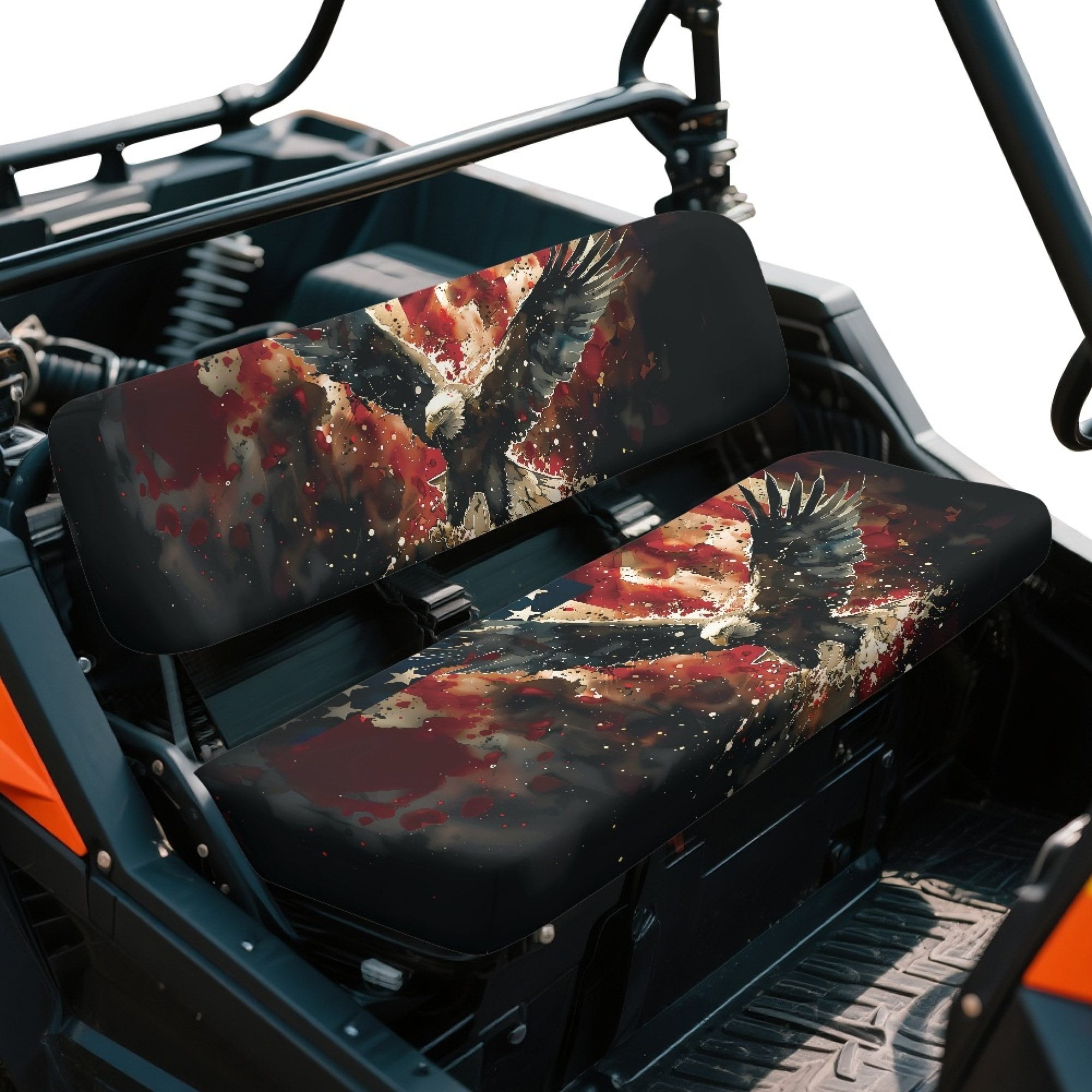 ZIATUBLES Universal UTV Seat Covers 2 Pack, Front Bench Seat Protector Set Compatible with Kawasaki Mule 4010 3010, All-Weather Polyester Deocr Protection, American Flag Bald Eagle Print