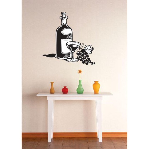 Vinyl Wall Decal Sticker Wine Glass And Grapes Kitchen Dining Image