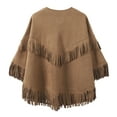 thumbnail image 4 of Uootdi Oversized Fringe Faux Suede Poncho Cut Out Asymmetric Jackets for Women Gift Lace up V Neck Tassel Shawl Cape Cloak, 4 of 7