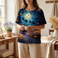 thumbnail image 4 of JULMCOMO Halloween Shirts for Women Cotton Linen Funny Witch Pumpkin Ghost Print Henley Trendy Tunic Tops Holiday Costume Graphic Tees Blue 2XL, 4 of 9