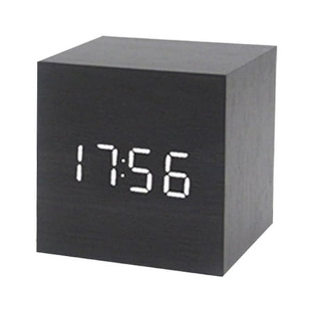 Stebcece Wood Cube Voice Control Led Alarm Clock Home Bedroom Dormitory