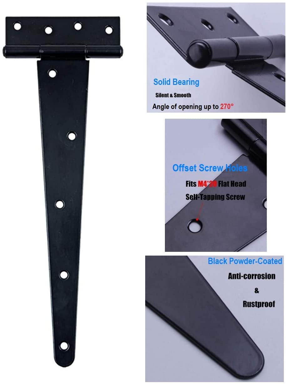 Pair 300 mm Tee Hinges Black Decorative Heavy Duty Strap T Door Gate KSH 12" 