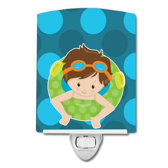 Summer Pool Boy in Tube Brunette Ceramic Night Light