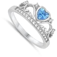 thumbnail image 4 of CHOOSE YOUR COLOR Heart Crown Blue Simulated Topaz Ring .925 Sterling Silver Band CZ Female Size 4, 4 of 4