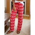 thumbnail image 4 of Pantalones de mujer para el Día de San Valentín, con estampado romántico de corazones, cintura elástica con cordón ajustable, pernera ancha y corte holgado, estilo casual para uso diario., 4 of 9