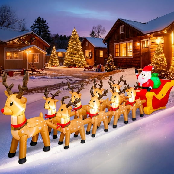 14 FT Christmas Inflatables Qutdoor Decorations, Santa Claus on Sleigh and 9 ReindeersInflatable with Built in LED Lights Xmas Blow up Yard Decorations for Garden Lawn Home Holiday PartyDecor