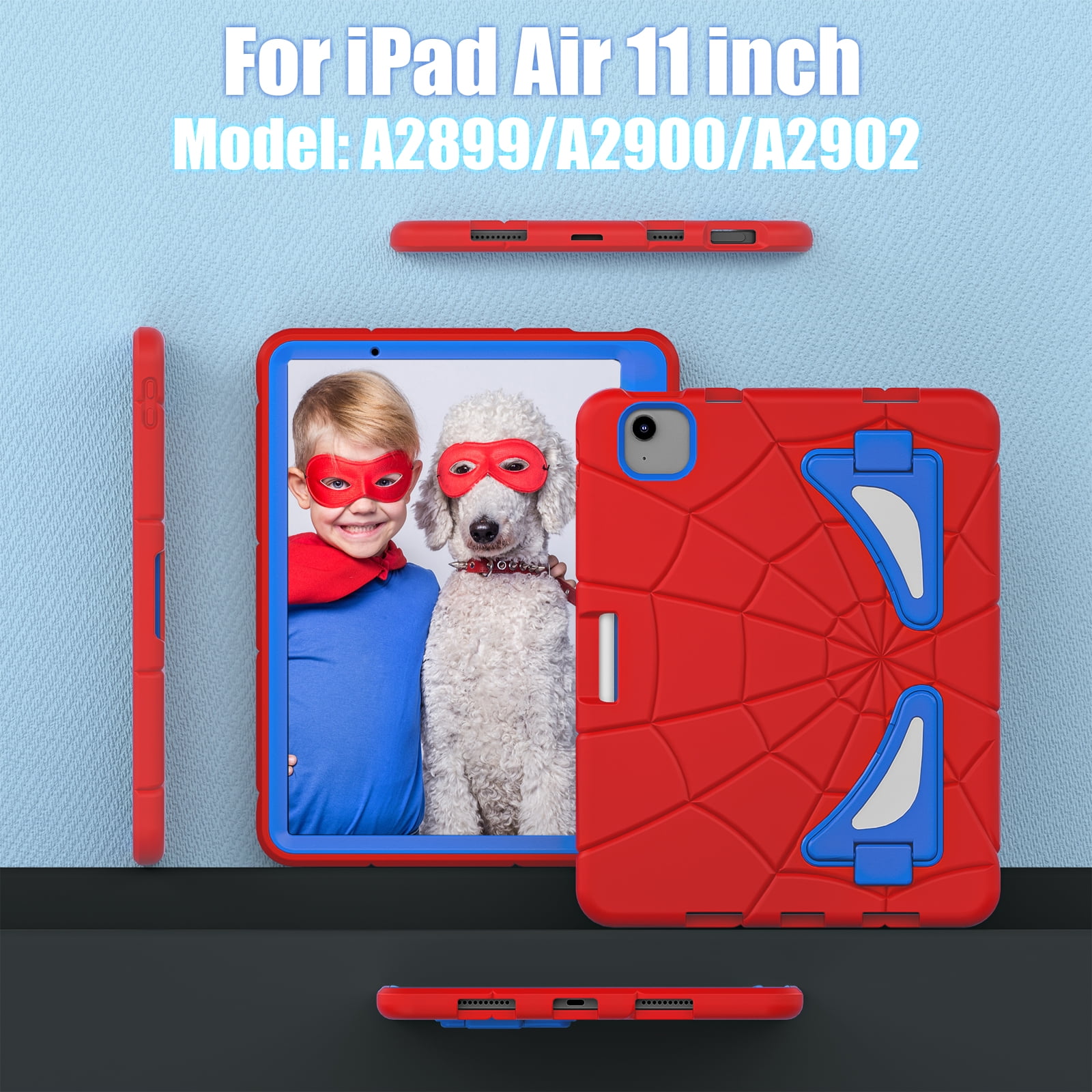 Allytechgroup iPad Pro 11 2024 Case, Cute Stylish Design Kids Friendly Rugged Kickstand Lightweight Silicone PC Case with Pencil Holder for Apple iPad Pro 11 Inch 2024, Red+Blue