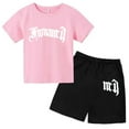 thumbnail image 3 of Ropa para niños con estampado de marca gótica, conjunto de camiseta y pantalones cortos de verano para adolescentes, 2 piezas, manga corta, moda informal para niños y niñas, 3 of 5