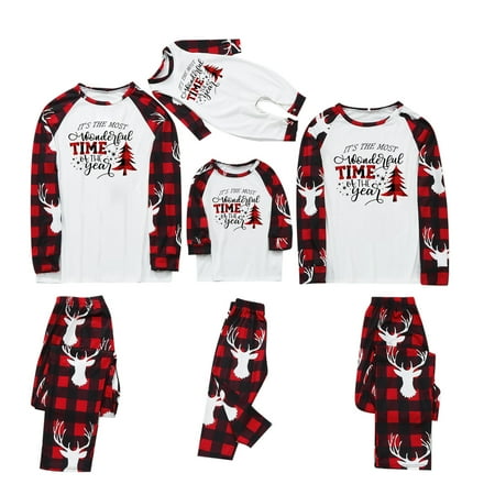 

CHGBMOK Family Christmas PJS Matching Sets Baby Kids Child Letter Printed Top+Plaid Pants Family Christmas Matching Pajamas 2-Piece Set