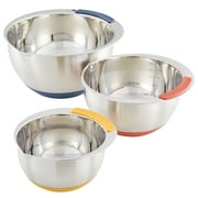 Ayesha Curry Pantryware Stainless Steel Nesting Mixing Bowls Set, 3-Piece, Silver with Color Accent Handles