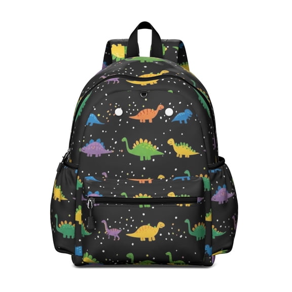 Dinosaur and Dot Black Pattern Cute School Backpack with Padded Back and Adjustable Shoulder Straps 13.4"x11"x4.7"
