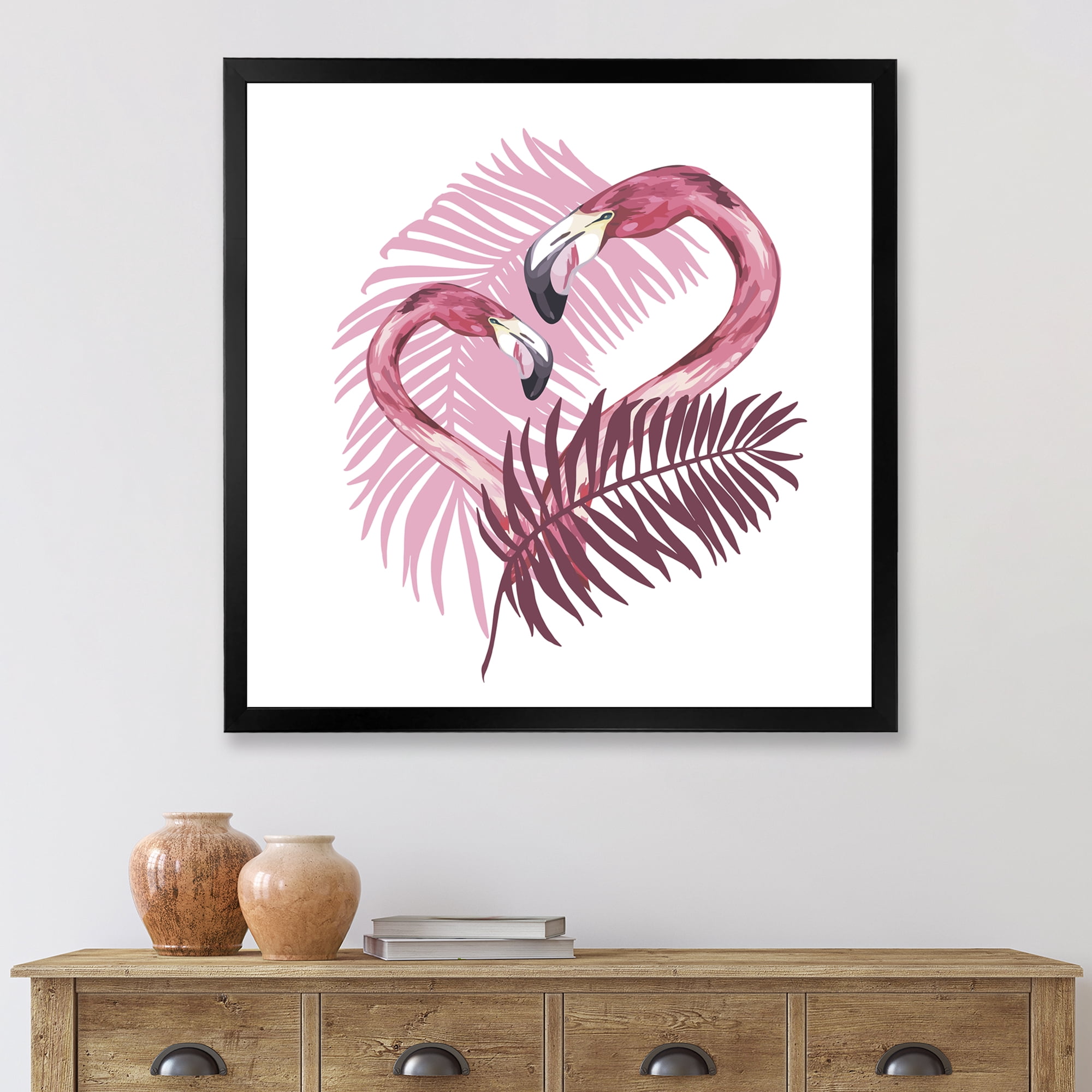 Designart 'Pink Flamingo In Tropical Summer I' Traditional Framed Art Print