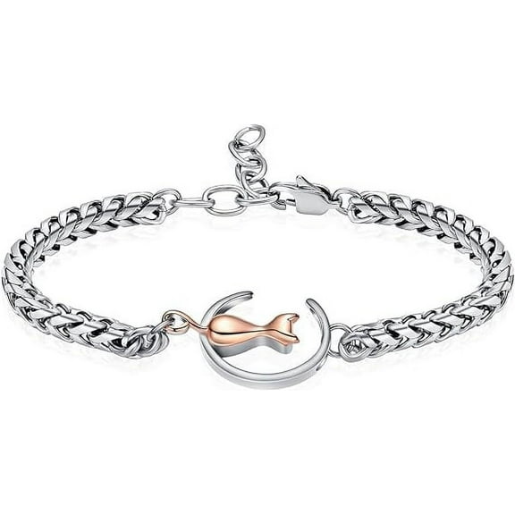 Cat Cremation Urn Bracelet for Pet Ashes Handmade Stainless Steel Adjustable Link Chain Memorial Urn Bangle Stainless Steel Urn Bangle Memorial Jewelry