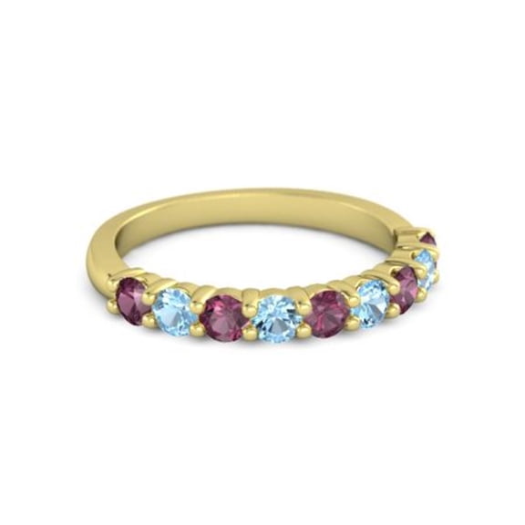0.45ct Round Cut Red Rhodolite Topaz Eternity Band Ring Yellow Gold Plated New Year Gift Jewelry Size:- 4