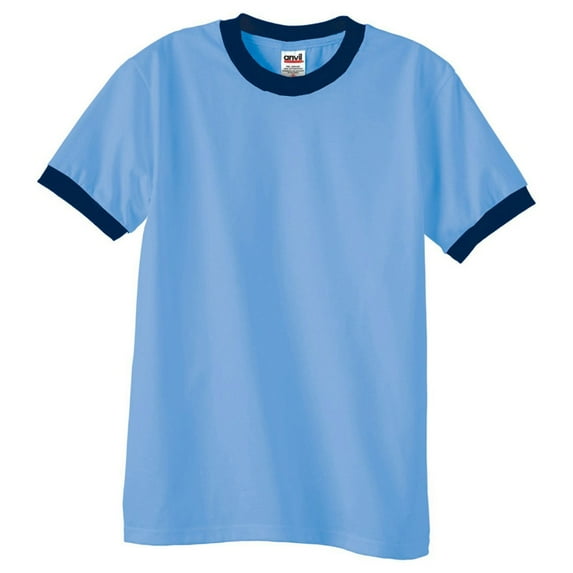 Anvil Heavyweight Ringer T-Shirt, Carolina Blue/ Navy, Small, Style, 923