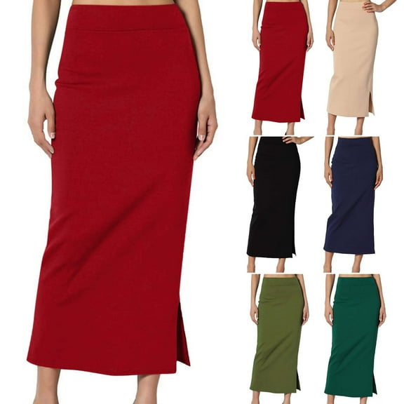 USSUMA Skirts for Women Midi Skirt Solid Color Vent Wrap Skirt Mid-Calf Skirt Casual Dresses Fashion Dress Street Clearance Sale Army Green Skirt for Women L