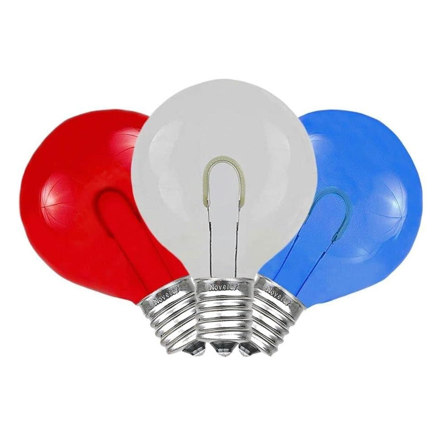 25 Pack G40 LED Glass Filament Outdoor Patio Globe Replacement Bulbs, Red/White/Blue, Dimmable, E12/C7 Base, 0.8 Watt