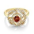 thumbnail image 2 of Gem Stone King 18K Yellow Gold Plated Silver Round Red Garnet Flower Blossom Ring for Women (2.03 Cttw, Gemstone January Birthstone, Size 6), 2 of 4