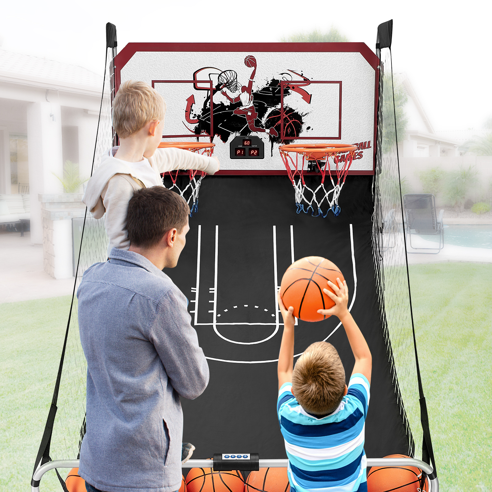 Foldable Arcade Basketball Game for Kids, BTMWAY Dual Shot Electronic Basketball Hoop Indoor, Pinball Machine with Shot Timer | Basketball Scoreboard | 6 Balls - 8 Game Modes（Double Mode 2 Players） - image 3 of 9