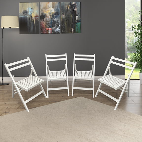 Folding Special Event Chair Kit, Set of 4 Furniture Slatted Wood Folding Wedding Chair Foldable Style, White