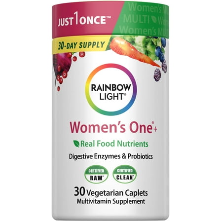 Womens One Daily Multivitamin with Vitamin C, Biotin and Ashwagandha | 30 Vegetarian Caplets | by Rainbow Light