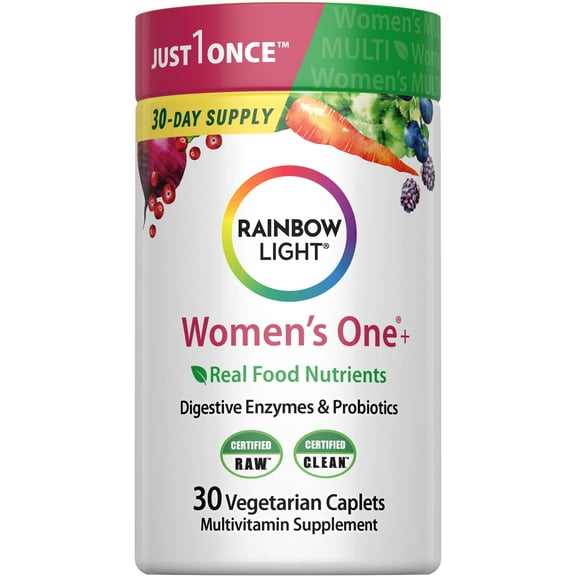 Womens One Daily Multivitamin with Vitamin C, Biotin and Ashwagandha | 30 Vegetarian Caplets | by Rainbow Light