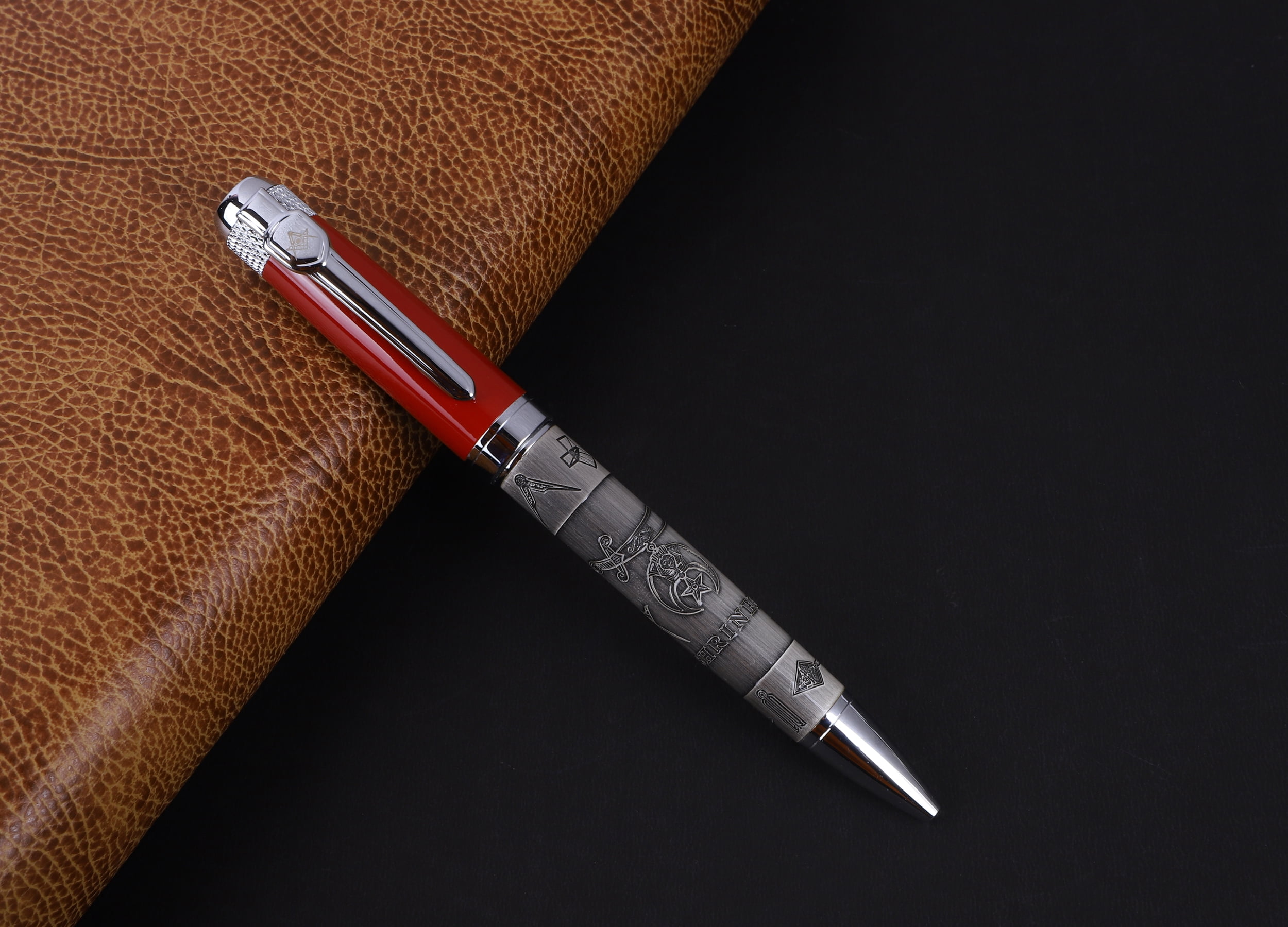 Trendy Zone 21 Shriner's Official Black Ink Ballpoint Pen, With Embossed Logo and Masonic Symbols - Gift Set for Members of the Masonic Order or Collectors