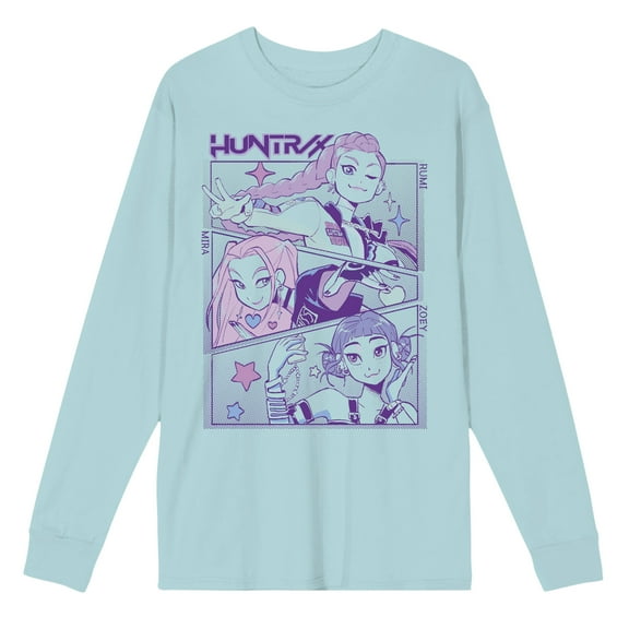Kpop Demon Hunters Panel Art Huntrix Adult Celadon Crew Neck Long Sleeve T-shirt-Medium