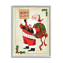 Stupell Industries Vintage Merry Christmas Santa Graphic Art Gray Framed Art Print Wall Art, Design by Arrolynn Weiderhold