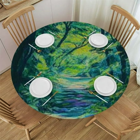 

Patifu Stream Trees Path Round Tablecloth Stain Resistant Washable 100% Polyester Tablecloths for Home Kitchen Parties Holiday Dinner 38 -42